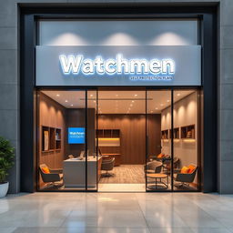 Modern commercial office design for "Watchmen," a self-protection plan business