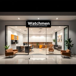 Modern commercial office design for "Watchmen," a self-protection plan business