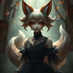 A captivating daemon fox girl with a mesmerizing presence