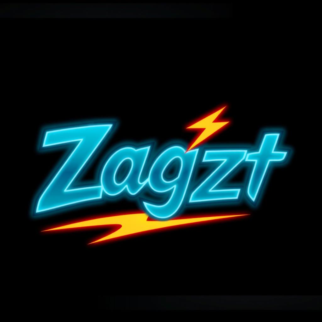 A trendy t-shirt design featuring the word 'Zagzt' in a dynamic, modern font with a glowing effect