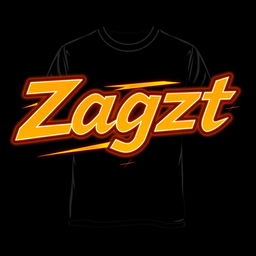 A trendy t-shirt design featuring the word 'Zagzt' in a dynamic, modern font with a glowing effect