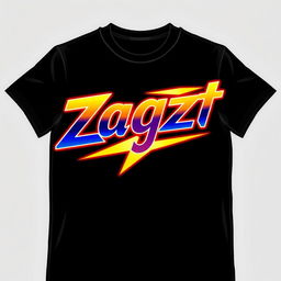 A trendy t-shirt design featuring the word 'Zagzt' in a dynamic, modern font with a glowing effect