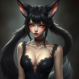 A seductive daemon fox girl with a mesmerizing presence