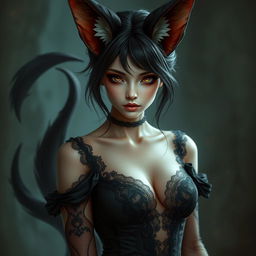 A seductive daemon fox girl with a mesmerizing presence