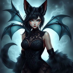 A seductive daemon black fox girl with a mesmerizing presence