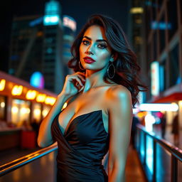 A captivating and confident woman in a sexy dress, posing gracefully in a stylish urban setting