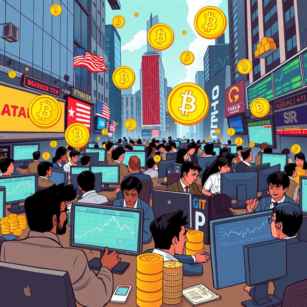 A dynamic illustration of Wall Street bustling with activity as the market reopens