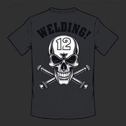 Design a T-shirt with the front featuring the text "12 WELDING II" in bold, industrial-style font