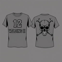 Design a T-shirt with the front featuring the text "12 WELDING II" in bold, industrial-style font