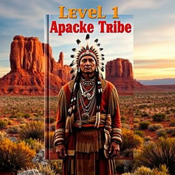 A captivating book cover featuring a solemn and proud Apache tribe warrior dressed in traditional attire