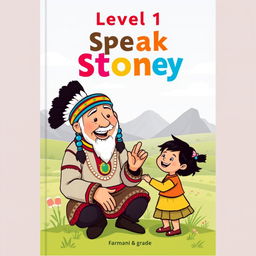 A delightful book cover for "Level 1 Speak Stoney" designed in a flat art style tailored for 1st grade students