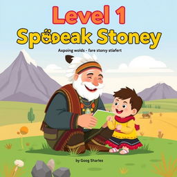 A delightful book cover for "Level 1 Speak Stoney" designed in a flat art style tailored for 1st grade students