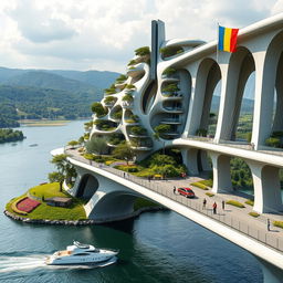 Marvel at a breathtaking bridge, spanning no more than 200 meters, featuring high bionic arches