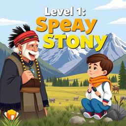 A captivating book cover for "Level 1 Speak Stoney" designed in a flat art style suitable for 1st grade students