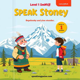 A captivating book cover for "Level 1 Speak Stoney" designed in a flat art style suitable for 1st grade students