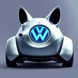 Futuristic space-themed fox with a silver body and black bumpers, featuring an electric blue Volkswagen symbol