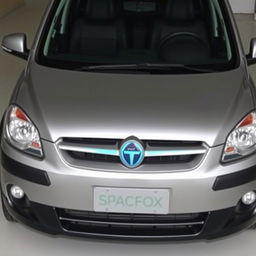 A 2008 Spacefox car in dark silver color with black bumpers and side mirrors