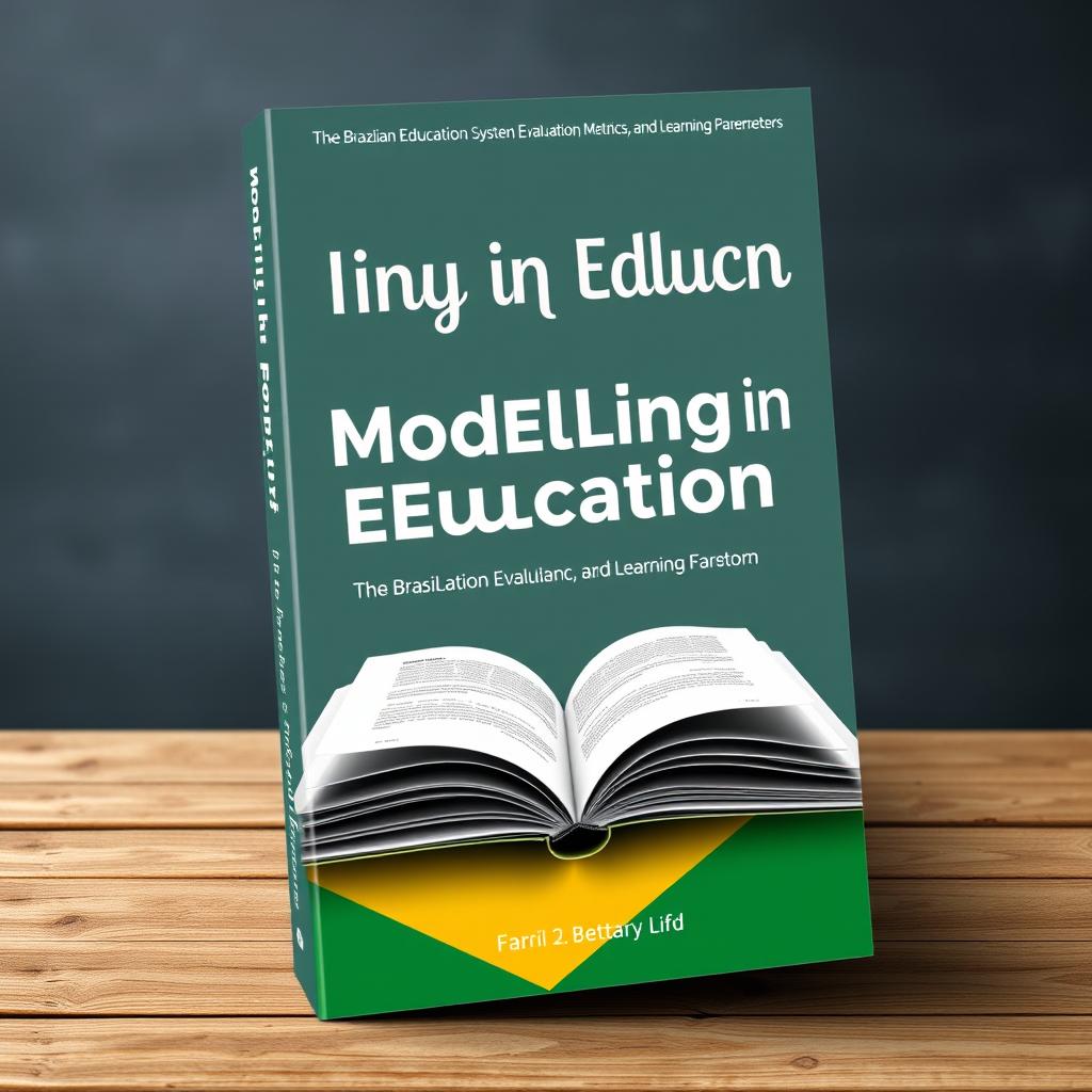 A book cover design focusing on the theme of "Modelling in Education: The Brazilian Education System, Evaluation, Metrics, and Learning Parameters