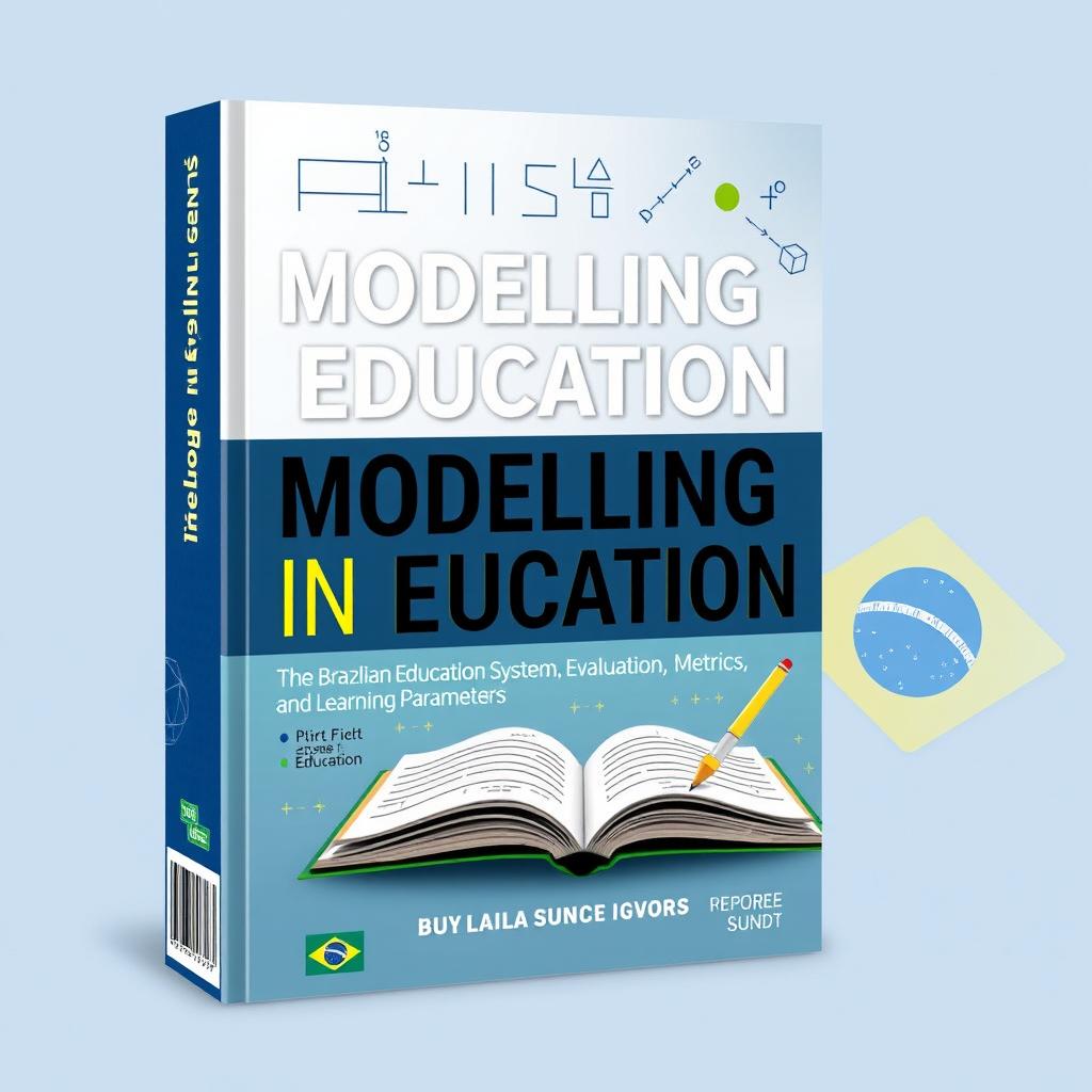 A book cover design focusing on the theme of "Modelling in Education: The Brazilian Education System, Evaluation, Metrics, and Learning Parameters