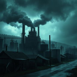 A World of Narcotics factory depicted in a dark and atmospheric setting