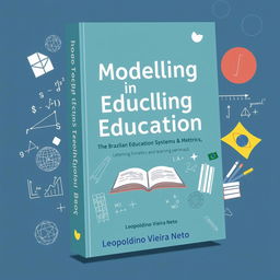 A book cover design illustrating the theme "Modelling in Education: The Brazilian Education System, Evaluation, Metrics, and Learning Parameters, featuring mathematical models and a comparison between the United States of America, the European Community, and Brazil