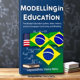 A book cover design featuring the theme "Modelling in Education: The Brazilian Education System, Evaluation, Metrics, and Learning Parameters involving mathematical models, with a comparison between the United States of America, the European Community, and Brazil