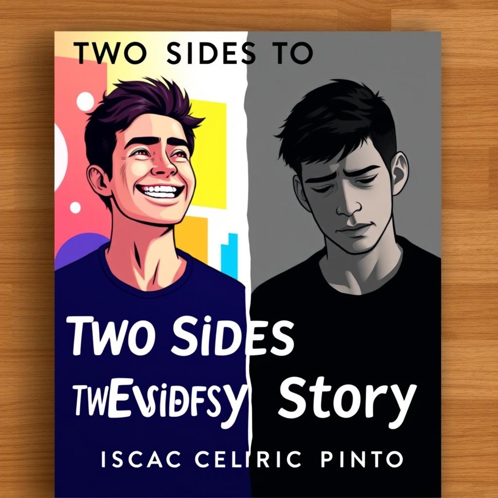 A book cover titled "Two Sides To Every Story" by Isaac Cedric Pinto, showcasing a mirror dividing the cover down the middle