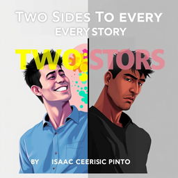 A book cover titled "Two Sides To Every Story" by Isaac Cedric Pinto, showcasing a mirror dividing the cover down the middle