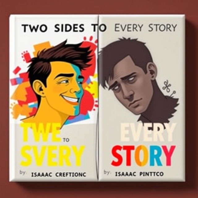 A book cover titled "Two Sides To Every Story" by Isaac Cedric Pinto, showcasing a mirror dividing the cover down the middle