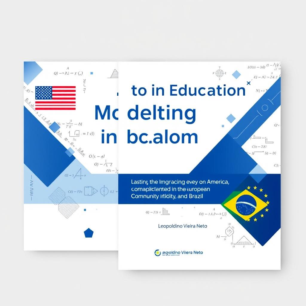 A sophisticated book cover design for the theme "Modelling in Education: The Brazilian Education System, Evaluation, Metrics, and Learning Parameters involving mathematical models, with a comparison between the United States of America, the European Community, and Brazil