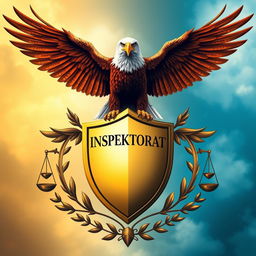 A majestic, ethereal depiction of an eagle soaring high above a massive, stylized shield emblazoned with the word 'INSPEKTORAT'