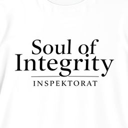 A white t-shirt design featuring the bold and elegant text 'Soul of Integrity INSPEKTORAT' prominently displayed