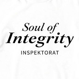 A white t-shirt design featuring the bold and elegant text 'Soul of Integrity INSPEKTORAT' prominently displayed