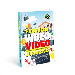 A captivating and educational book cover for a book titled "Produksi Video Jurnalistik Sekolah" (School Journalism Video Production)