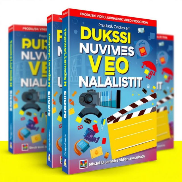 A captivating and educational book cover for a book titled "Produksi Video Jurnalistik Sekolah" (School Journalism Video Production)