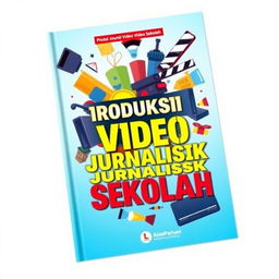 A captivating and educational book cover for a book titled "Produksi Video Jurnalistik Sekolah" (School Journalism Video Production)