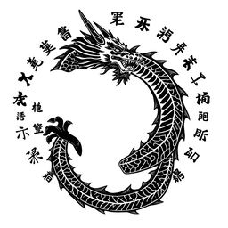 A graphic layout for a clothing design featuring a striking black samurai dragon centrally positioned on a clean white background