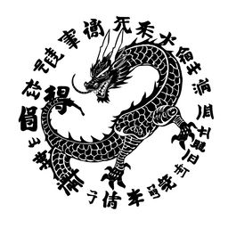 A graphic layout for a clothing design featuring a striking black samurai dragon centrally positioned on a clean white background