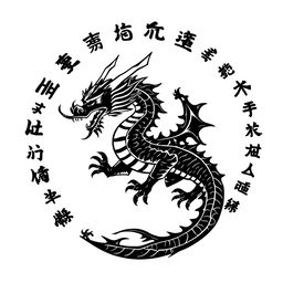 A graphic layout for a clothing design featuring a striking black samurai dragon centrally positioned on a clean white background