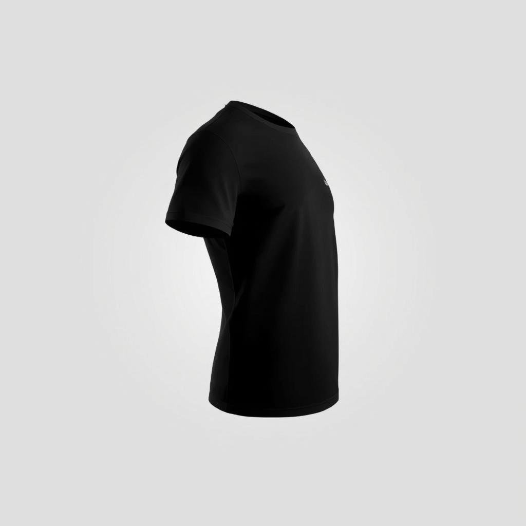 Design of a plain black short-sleeved shirt, focusing on simplicity and elegance