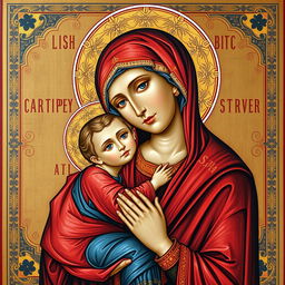 A beautifully crafted, traditional Orthodox Christian icon depicting a serene and gentle expression of the Virgin Mary holding the infant Jesus