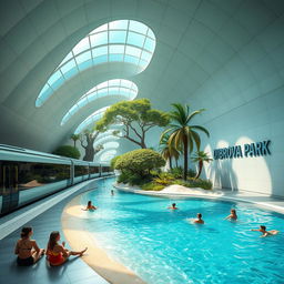 A vast and high-tech underground metro station featuring a sleek train with several cars on a platform