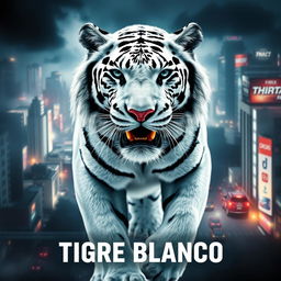 A visually striking advertisement poster for the movie 'Tigre Blanco'