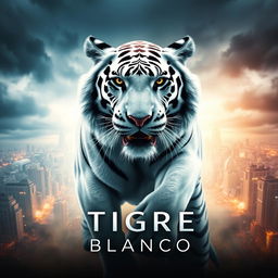 A visually striking advertisement poster for the movie 'Tigre Blanco'