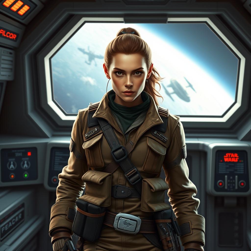 A striking female Balosar smuggler from Star Wars, characterized by her distinctive antennae and confident demeanor