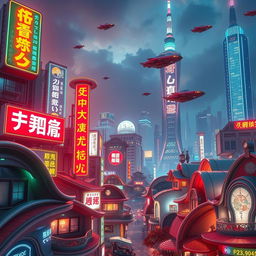 A vibrant scene set in the heart of Tokyo in the year 2035, showcasing a futuristic skyline filled with flying cars soaring between skyscrapers