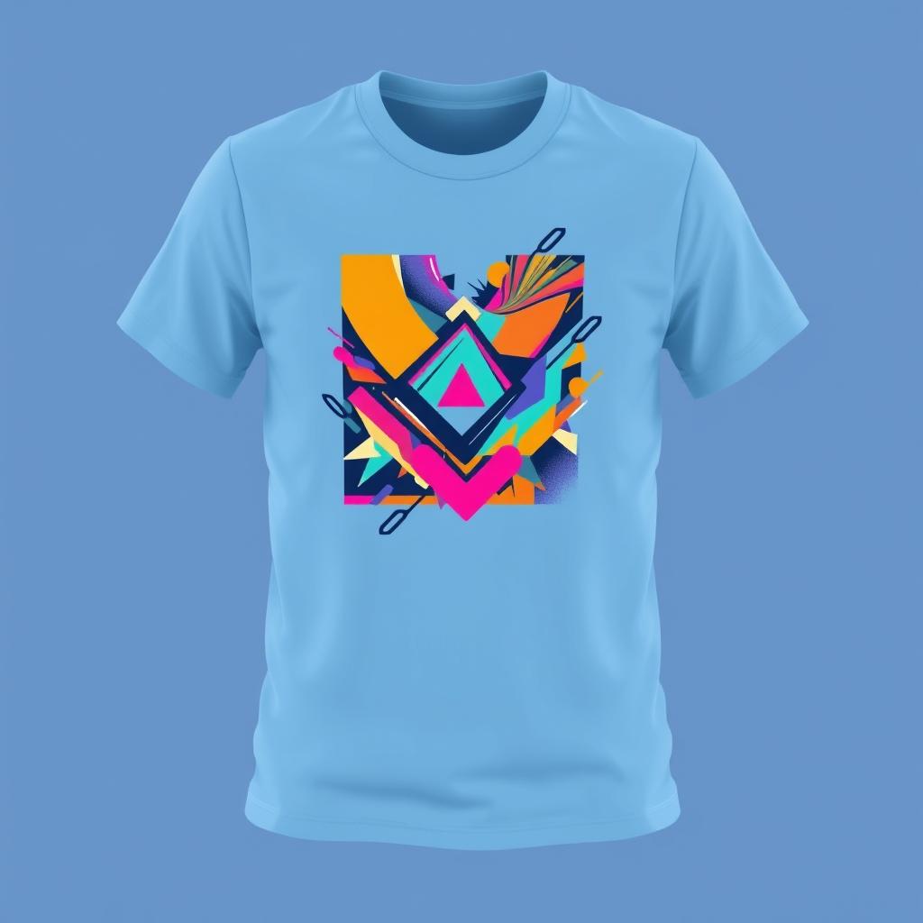 A stylish and modern t-shirt design featuring vibrant colors and a trendy, abstract pattern