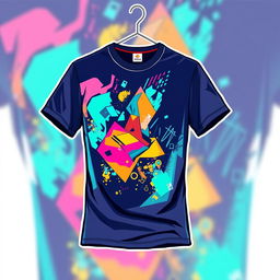 A stylish and modern t-shirt design featuring vibrant colors and a trendy, abstract pattern