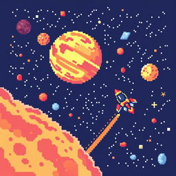 a pixel art depiction of outer space showing a colorful and pixelated universe