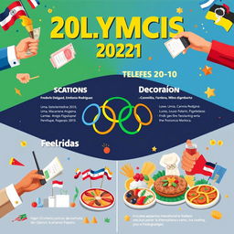 A vibrant and dynamic poster merging the themes of the Olympic Games with the given topics